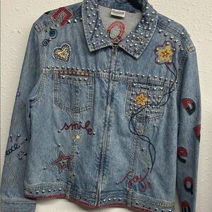 Chico's Artistic Embellished Jean Jacket - Blue